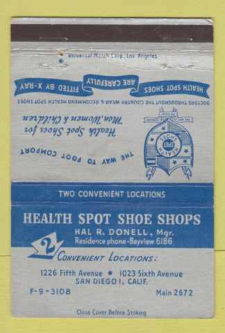 Matchbook Cover - Health Spot Shoe Shop San Diego CA 40 Strike