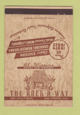 Matchbook Cover - Rock A Way Restaurant San Gabriel CA 40 Strike