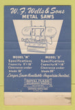Matchbook Cover - WF Wells Metal Band Saws Three Rivers MI 40 Strike