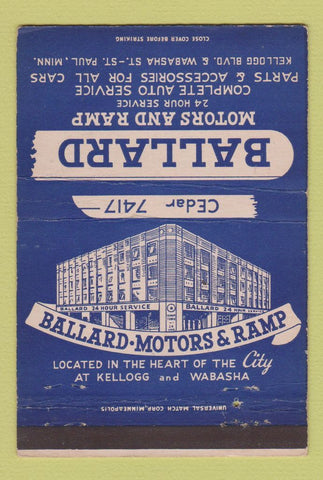 Matchbook Cover - Ballard Motors and Ramp St Paul MN Ford oil gas 40 Strike