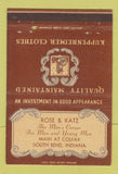 Matchbook Cover - Kuppenheimer Men's Clothes South Bend IN Rose Katz 40 Strike
