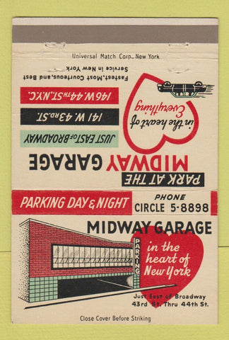 Matchbook Cover - Midway Garage New York City parking 40 Strike
