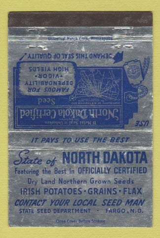 Matchbook Cover - North Dakota Seeds Fargo ND WEAR 40 Strike