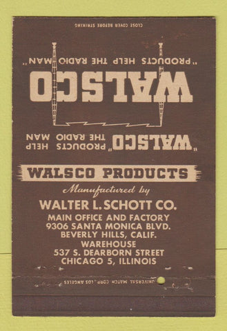 Matchbook Cover - Walsco Radio Products Beverly Hills CA Chicago IL 40 Strike