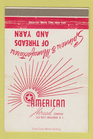 Matchbook Cover - American Thread Company New York City yarn 40 Strike