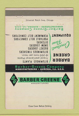 Matchbook Cover - Barber Greene Tractors Aurora IL equipment 40 Strike