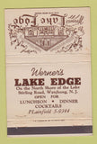 Matchbook Cover - Werner's Lake Edge Watchung NJ 40 Strike