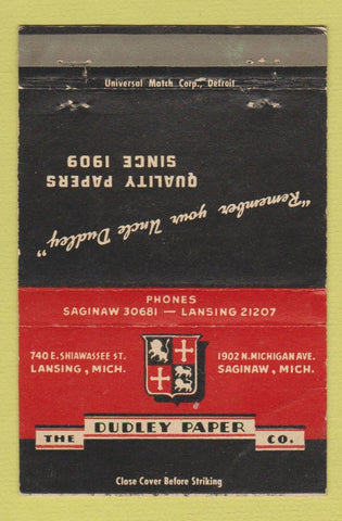 Matchbook Cover - Dudley Paper Saginaw Lansing MI WEAR 40 Strike