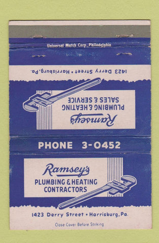 Matchbook Cover - Ramsey's Plumbing Heating Contractors Harrisburg PA 40 Strike
