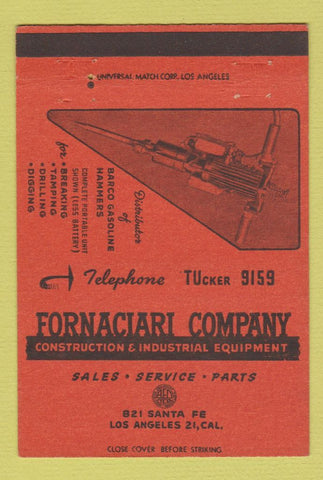 Matchbook Cover - Fornaciari Construction Equipment Los Angeles CA 40 Strike
