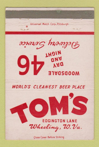 Matchbook Cover - Tom's Liquor Wheeling WV 40 Strike