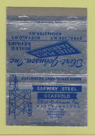 Matchbook Cover - Safway Steel Scaffold Blix Johnson Syracuse NY 40 Strike