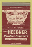 Matchbook Cover - George Heebener Builders Engineers Philadelphia PA 40 Strike