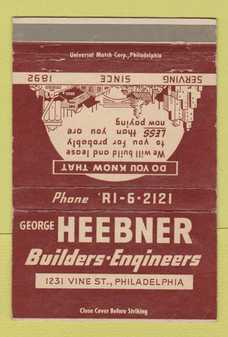 Matchbook Cover - George Heebener Builders Engineers Philadelphia PA 40 Strike