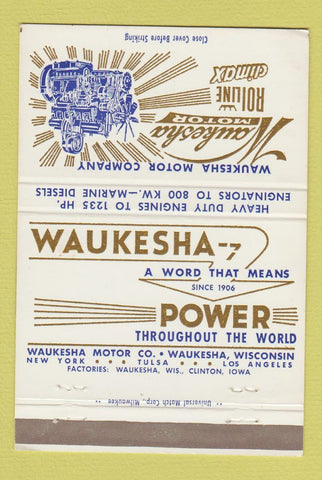 Matchbook Cover - Waukesha Motor WI 40 Strike