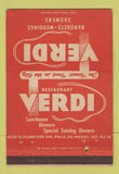 Matchbook Cover - Restaurant Verdi Philadelphia PA 40 Strike