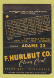 Matchbook Cover - F Hurlbut Coal Green Bay WI WEAR 40 Strike