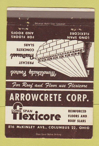 Matchbook Cover - Arrowcrete Flooring Roof Slabs concrete Columbus OH 40 Strike