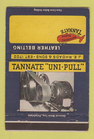 Matchbook Cover - Tannate Uni Pull Leather Belting Philadelphia PA 40 Strike