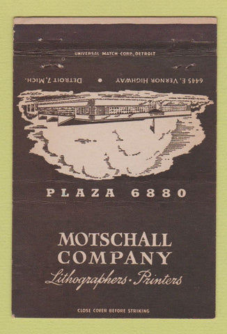 Matchbook Cover - Motschall Lithographers Printers Detroit MI 40 Strike