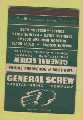 Matchbook Cover - General Screw Manufacturing Chicago IL 40 Strike