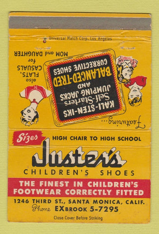 Matchbook Cover - Juster's Children's Shoes Santa Monica CA 40 Strike