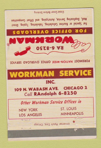Matchbook Cover - Workman Temporary Work Service Chicago IL 40 Strike