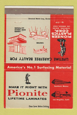Matchbook Cover - Pionite Laminates Los Angeles CA Sanford ME 40 Strike