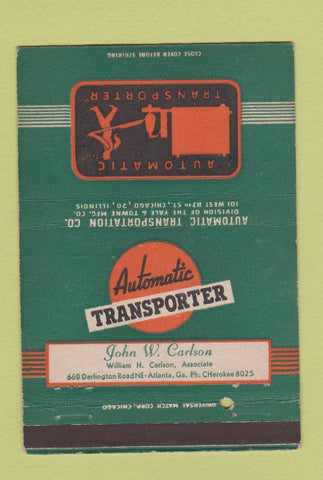 Matchbook Cover - Automatic Transporter Atlanta GA John Carlson 40 Strike