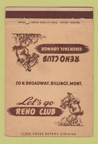 Matchbook Cover - Reno Club Billings MT 40 Strike