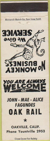Matchbook Cover - Oak Rail Oakville CA