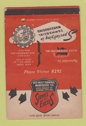 Matchbook Cover - Mid West Terminal Warehouse Kansas City MO 40 Strike
