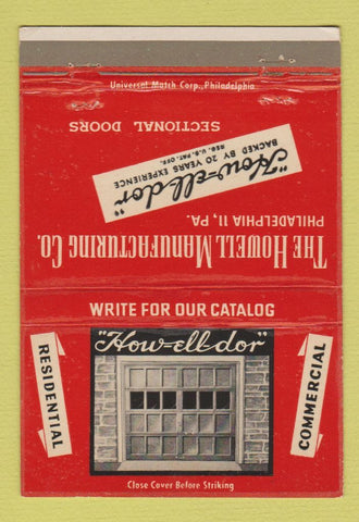 Matchbook Cover - Howell Manufacturing Philadelphia PA Sectional Doors 40 Strike