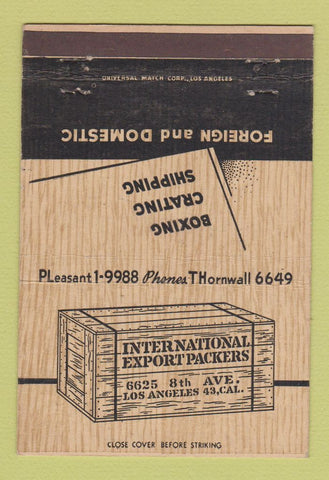 Matchbook Cover - International Export Packers Los Angeles CA boxes 40 Strike