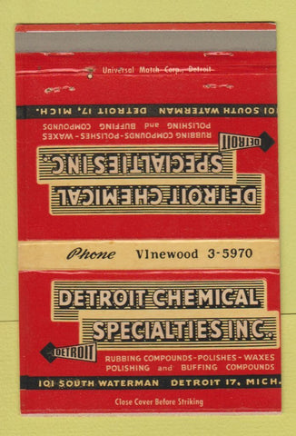 Matchbook Cover - Detroit Chemical Specialties MI 40 Strike