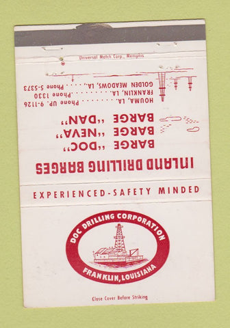 Matchbook Cover - Doc Drilling Corp Franklin LA oil well Houma 40 Strike