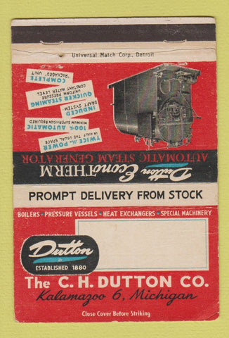 Matchbook Cover - CH Dutton Steam Generator Kalamazoo MI 40 Strike