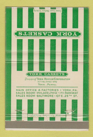 Matchbook Cover - York Caskets York PA 40 Strike