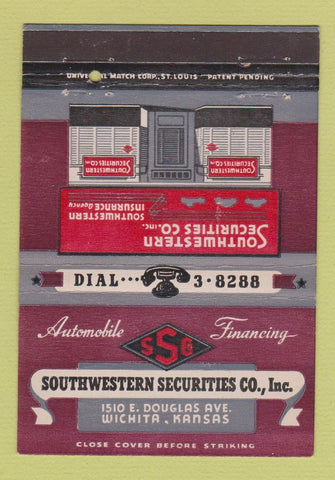 Matchbook Cover - Southwestern Securities Insurance Wichita KS 40 Strike
