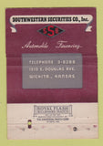 Matchbook Cover - Southwestern Securities Insurance Wichita KS 40 Strike