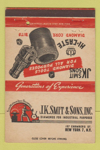 Matchbook Cover - JK Smit and Sons Diamond Core Bits New York City 40 Strike