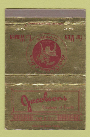 Matchbook Cover - Jacobson's San Diego CA Hart Schaffner Marx Clothes 40 Strike