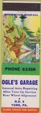 Matchbook Cover - Ogle's Garage York PA