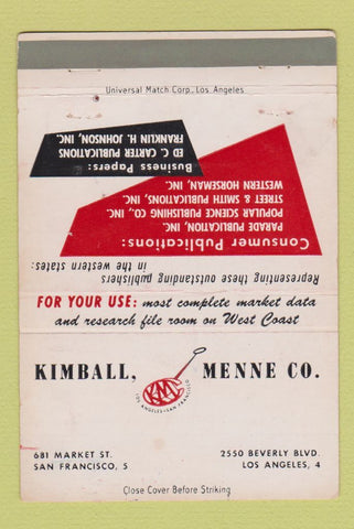 Matchbook Cover - Kimball Menne Publications San Francisco Los Angeles 40 Strike