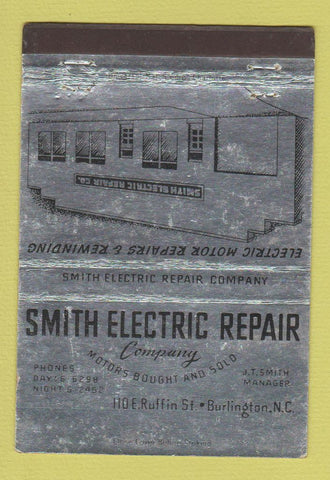 Matchbook Cover - Smith Electric Repair Burlington NC 40 Strike