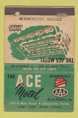 Matchbook Cover - Ace Motel Jacksonville FL WEAR 40 Stick