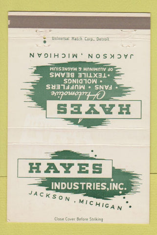 Matchbook Cover - Hayes Industries Jackson MI 40 Strike