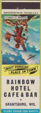 Matchbook Cover - Rainbow Hotel Cafe Bar Gransburg WI