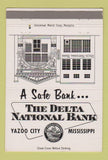 Matchbook Cover - Delta National Bank Yazoo City MS 40 Strike