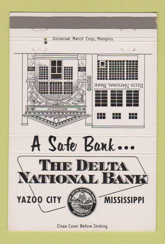 Matchbook Cover - Delta National Bank Yazoo City MS 40 Strike